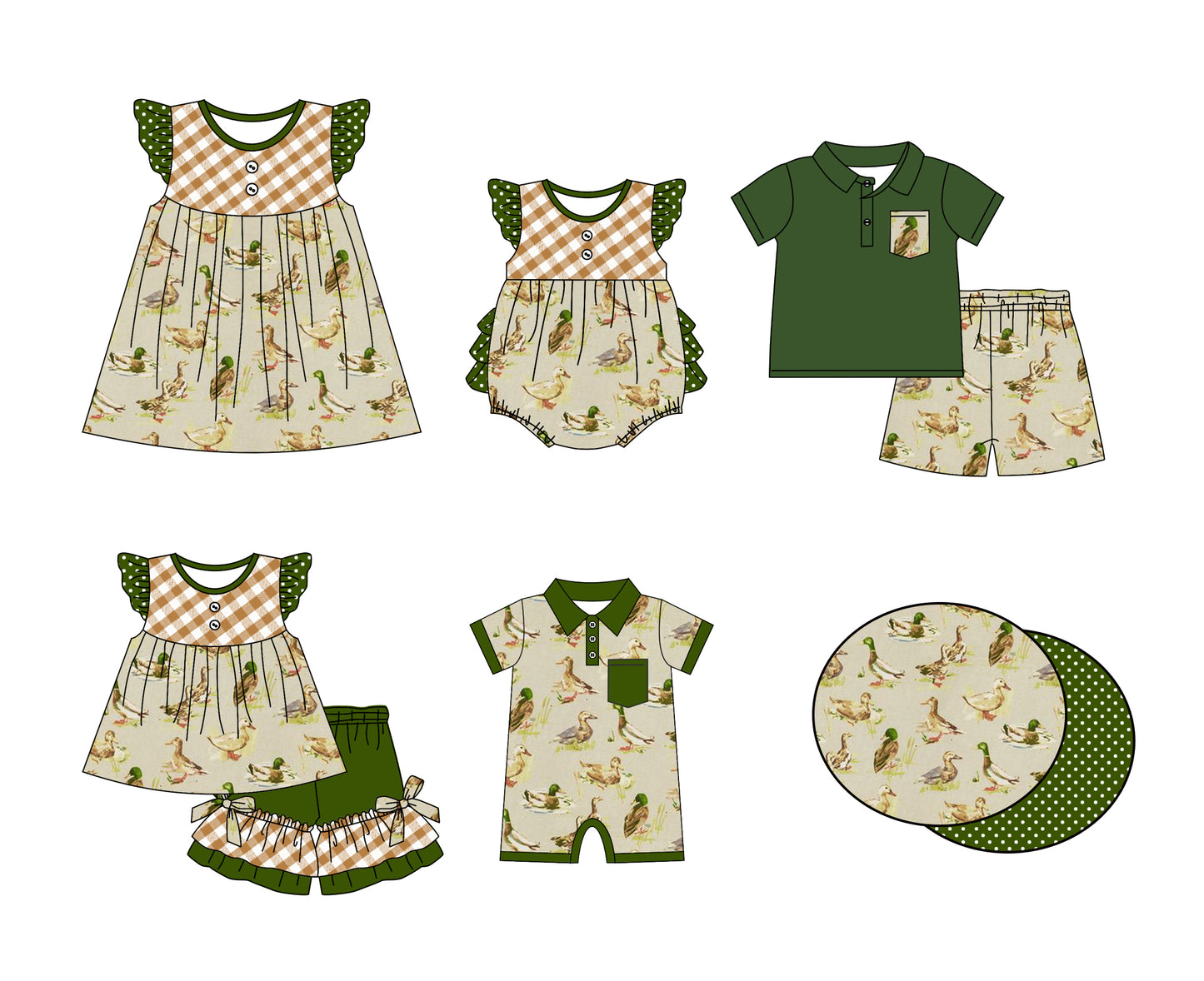 11.4(Custom Design Preorder MOQ 5 Each Design) Duck Print Kids Summer Matching Clothes Sibling Wear