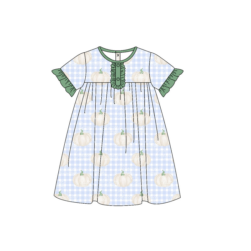 (Custom Design Preorder MOQ 5) Pumpkin Print Girls Knee Length Fall Dress