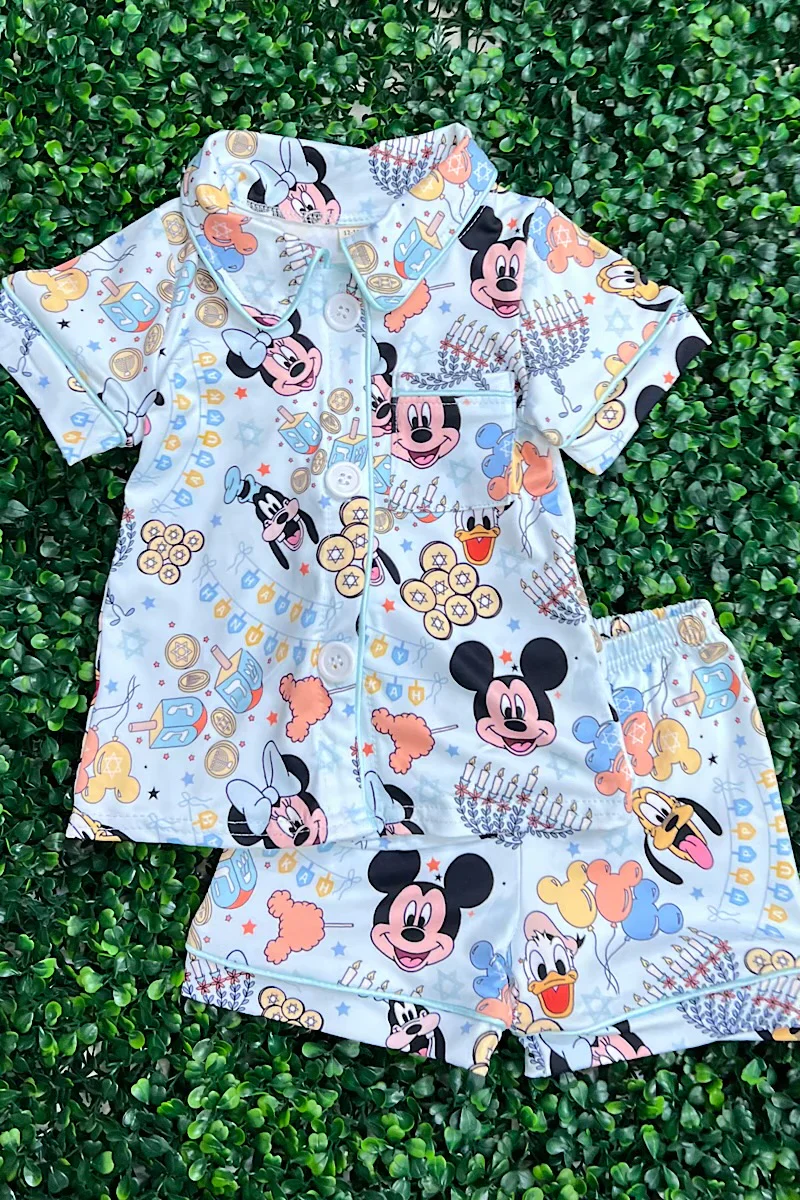 (Custom Design Preorder MOQ 5) Cartoon Mouse Print Kids Summer Happy Birthday Clothes Set