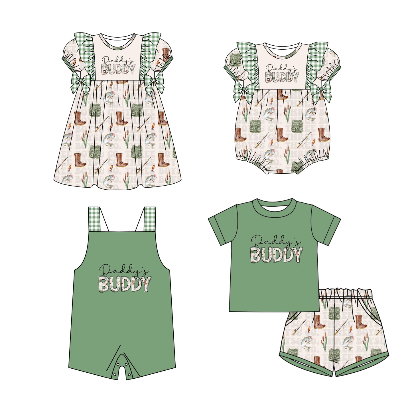 11.21(Custom Design Preorder MOQ 5 Each Design)Daddy's Buddy Fishing Print Kids Summer Matching Clothes Sibling Wear