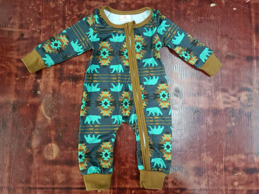 (Custom Design Preorder MOQ 5)  Aztec Print Baby Boys Fall Bamboo Sleeper Zipper Romper