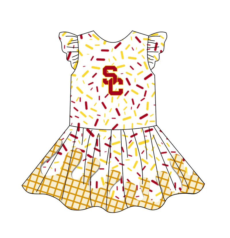 (Custom Design Preorder MOQ 5) Team's SC Sprinkles Print Girls Summer Knee Length Dress