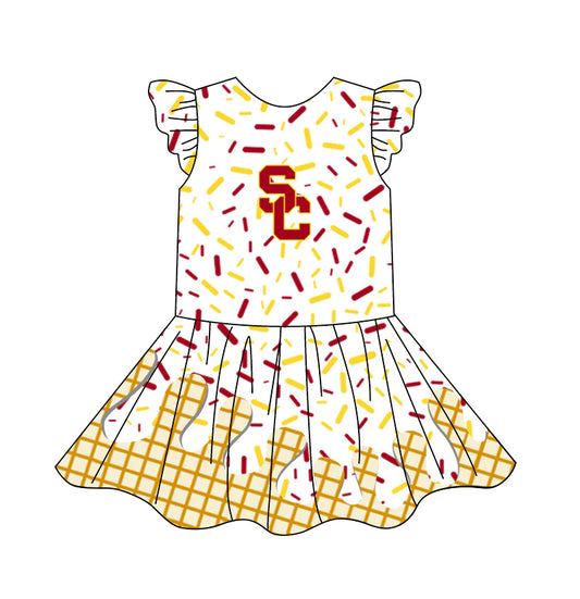 (Custom Design Preorder MOQ 5) Team's SC Sprinkles Print Girls Summer Knee Length Dress