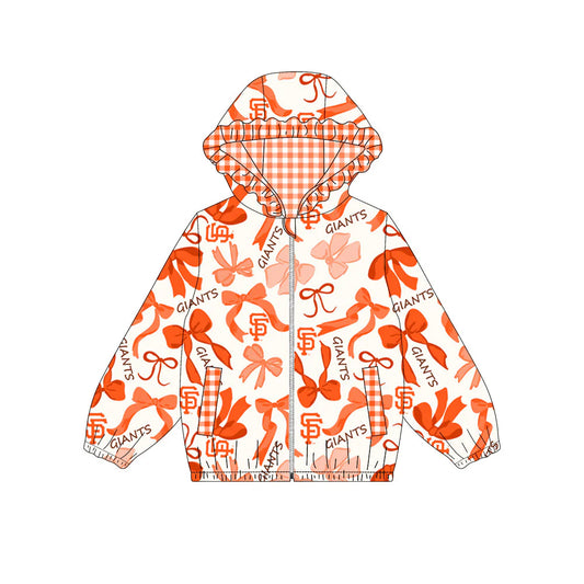(Custom Design Preorder MOQ 5) Team's GIANTS Bows Print Pockets Girls Long Sleeve Zipper Jackets Top