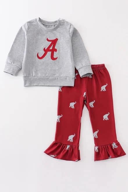 (Custom Design MOQ 5) Grey A Football Team's Print Girls Clothes Set