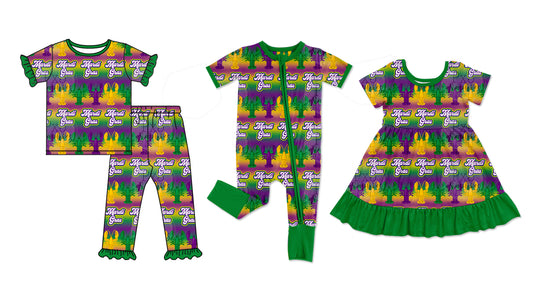 11.28(Custom Design Preorder MOQ 5 Each Design) Crayfish Print Girls Mardi Gras Matching Clothes Sisters Wear