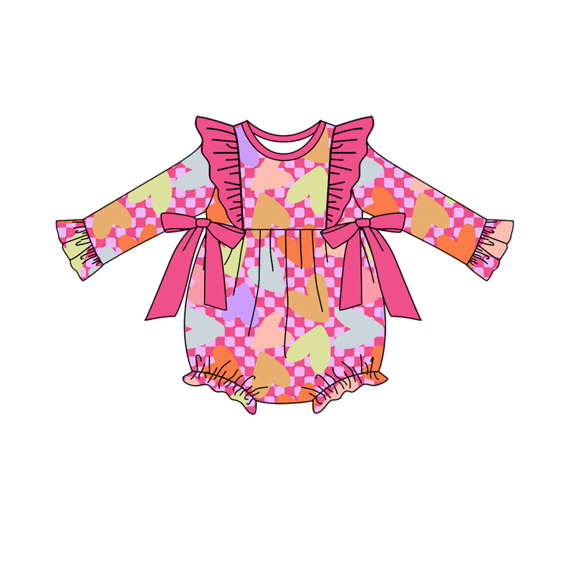 (Custom Design Preorder MOQ 5) Heart Print Baby Girls Valentine's Day Romper