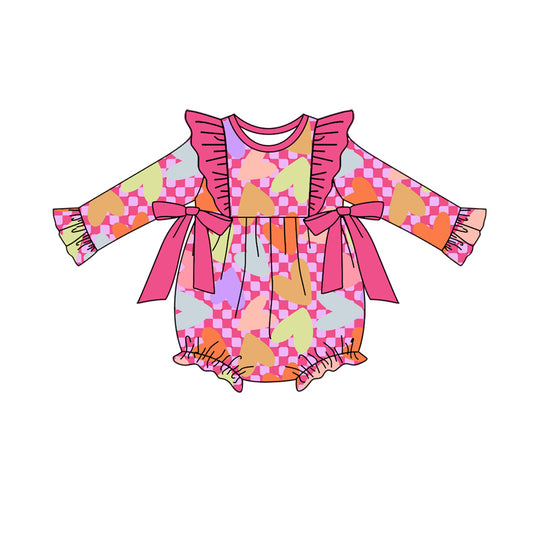 (Custom Design Preorder MOQ 5) Heart Print Baby Girls Valentine's Day Romper