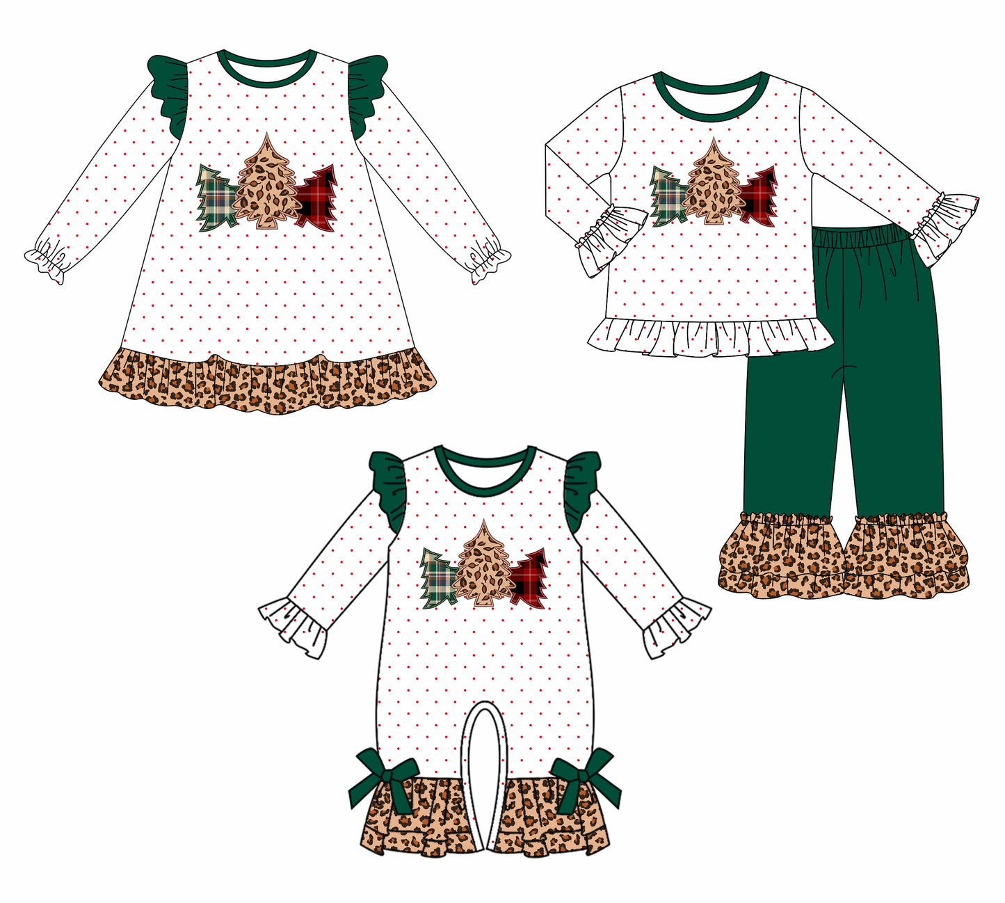 7.10(Custom Design Preorder MOQ 5 Each Design) Tree Leopard Print Girls Christmas Matching Clothes Sisters Wear
