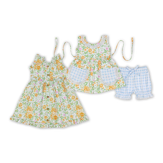 Orange Flowers Print Sisters Summer Matching Clothes