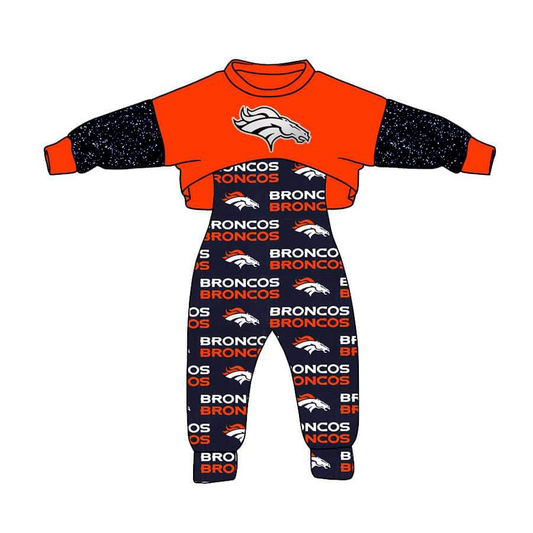 (Custom Design Preorder MOQ 5) Dark Orange Football Team's Girls Jumpsuits Clothes Set