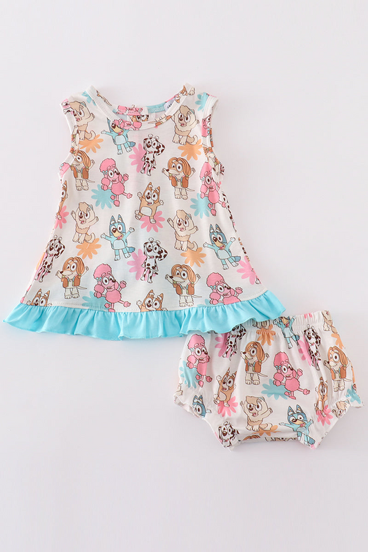 (Custom Design Preorder MOQ 5) Cartoon Dog Print Shorts Baby Summer Bummie Set