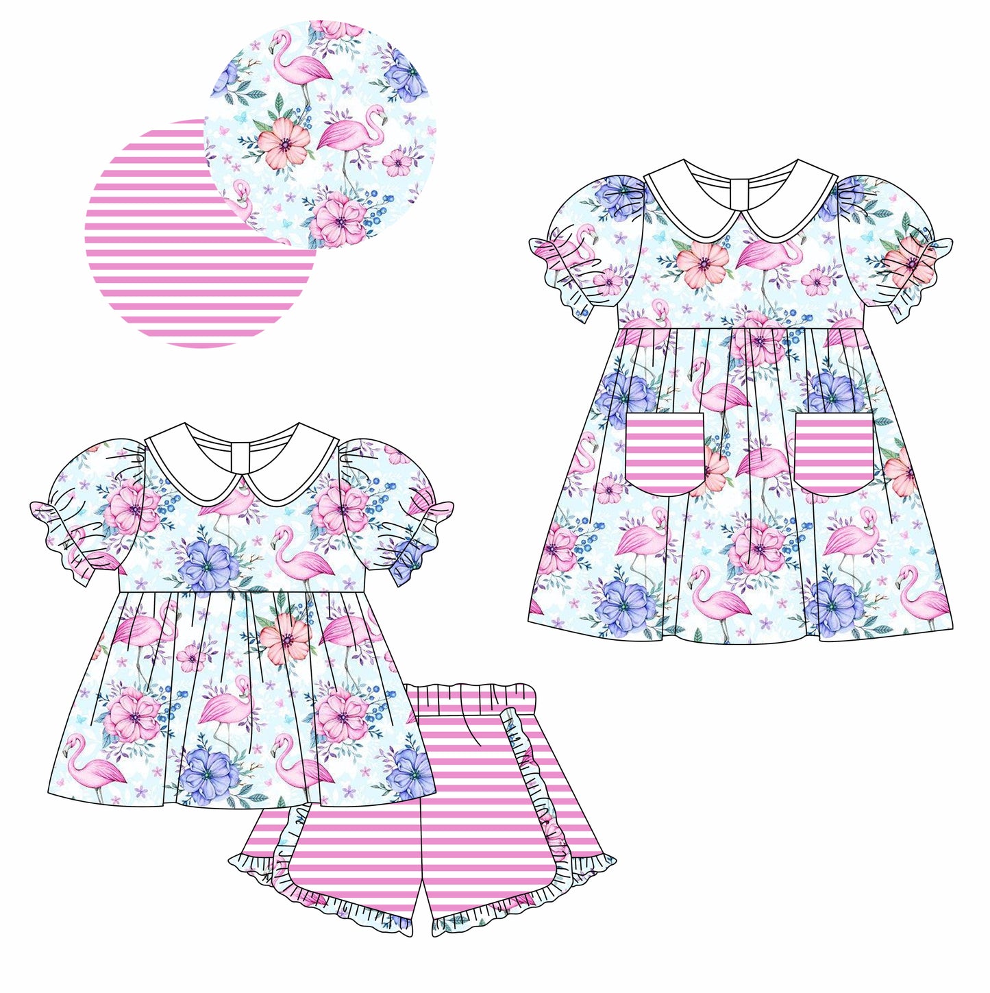 11.16(Custom Design Preorder MOQ 5 Each Design) Flamingo Flowers Print Girls Summer Matching Clothes Sisters Wear
