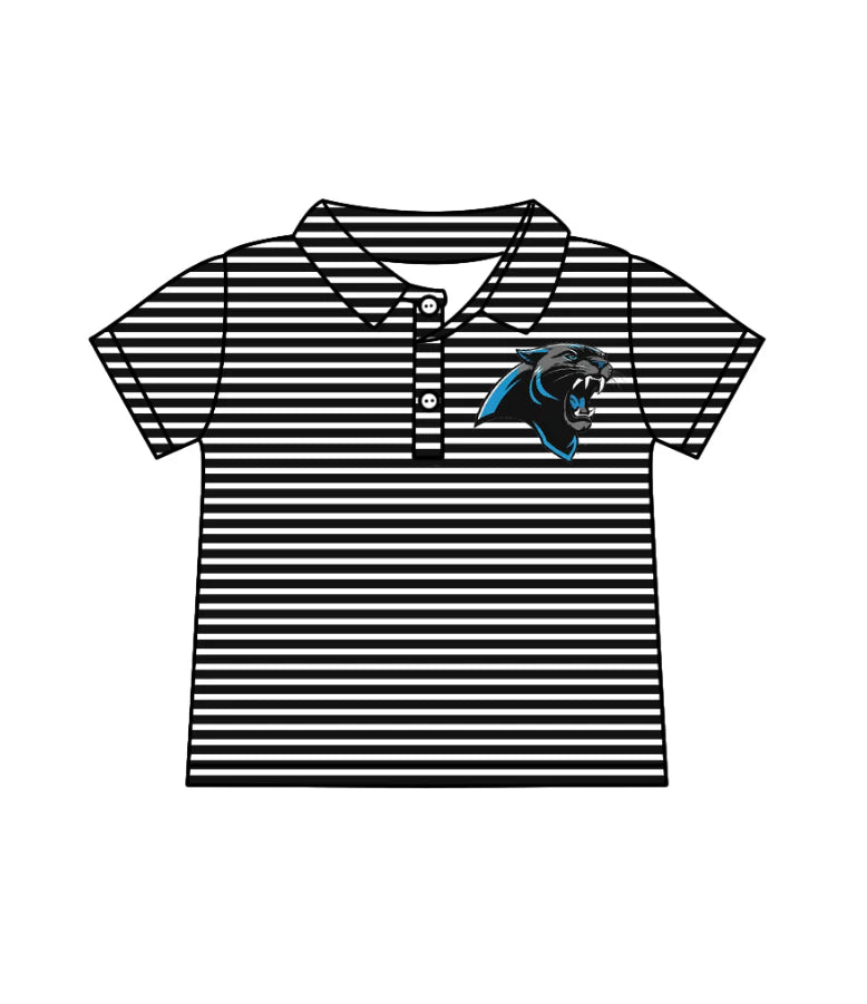 (Custom Design Preorder MOQ 5)  Team's Panthers Stripes Print Boys Summer Polo Tee Shirts Top