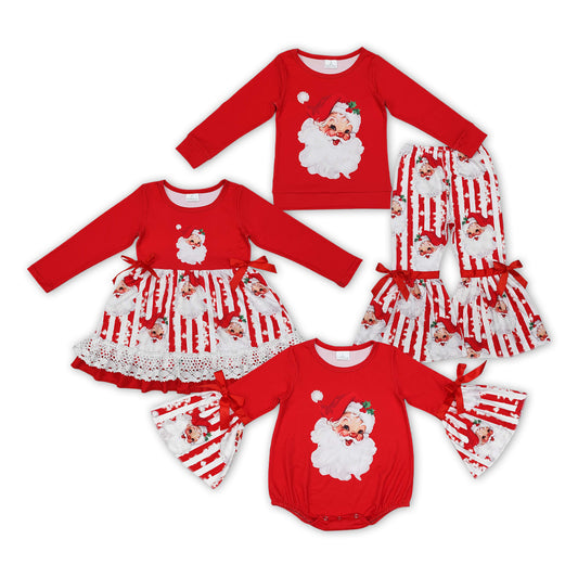 Santa Red Stripes Print Sisters Christmas Matching Clothes