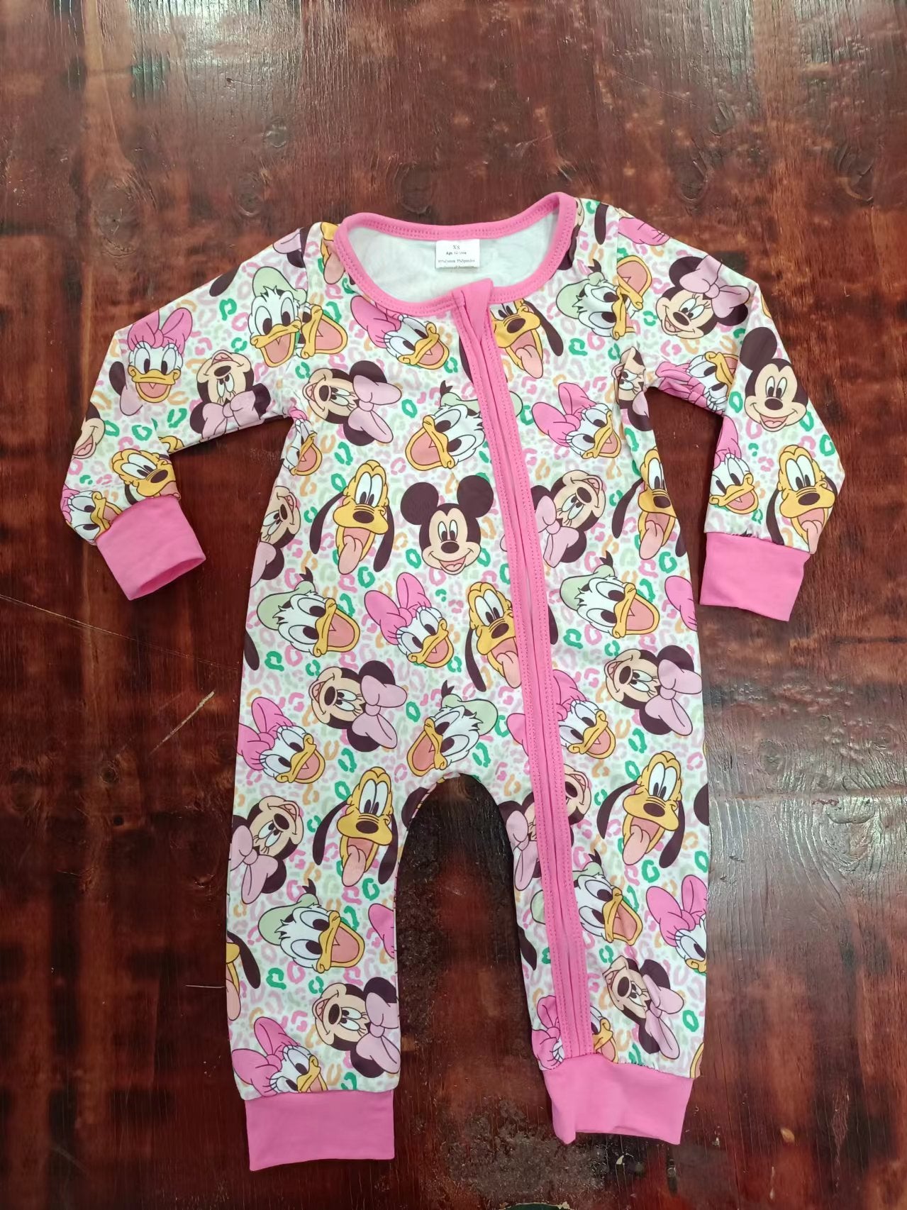 (Custom Design Preorder MOQ 5) Cartoon Mouse Print Baby Girls Sleeper Zipper Romper