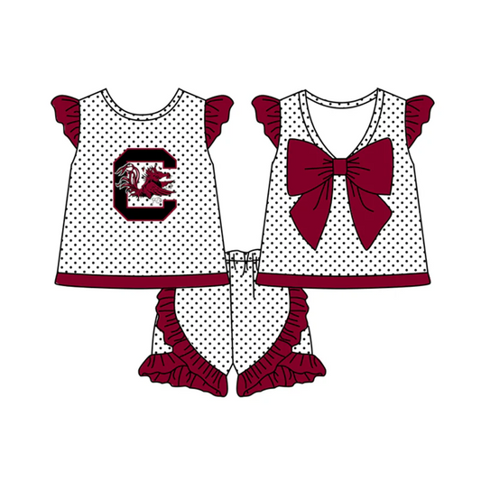 (Custom Design Preorder MOQ 5) Team's GAMECOCKS Print Girls Summer Clothes Set