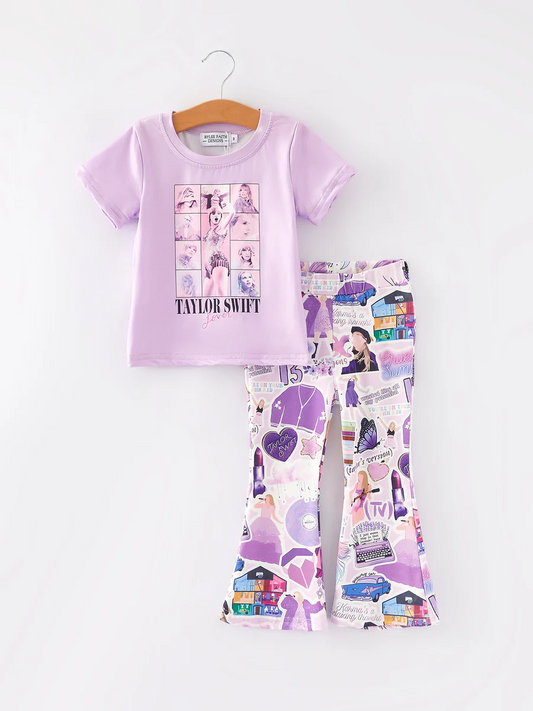 (Custom Design Preorder MOQ 5) Singer Swiftie Purple Print Girls Clothes Set