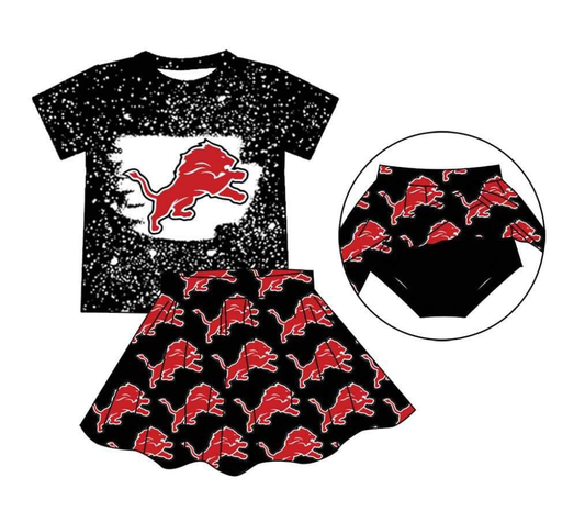 (Custom Design Preorder MOQ 5) Team's Red Lion Black Print Skirts With Shorts Girls Clothes Sets