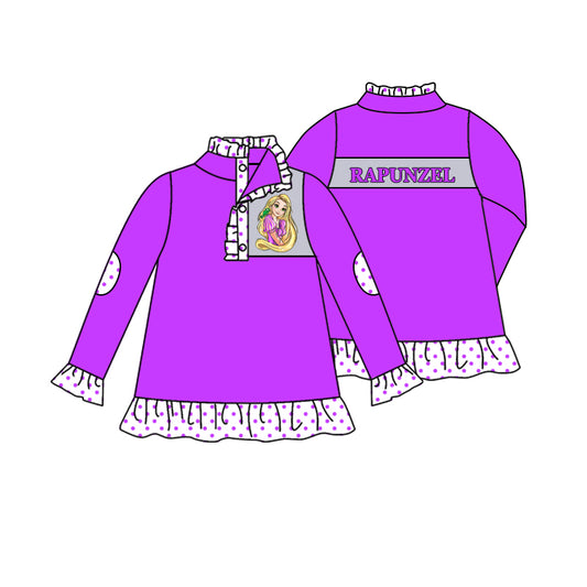 11.16(Custom Design Preorder MOQ 5)Cartoon Princess Rapu* Purple Print Long Sleeve Girls Pullover Fall Tee Shirts Top