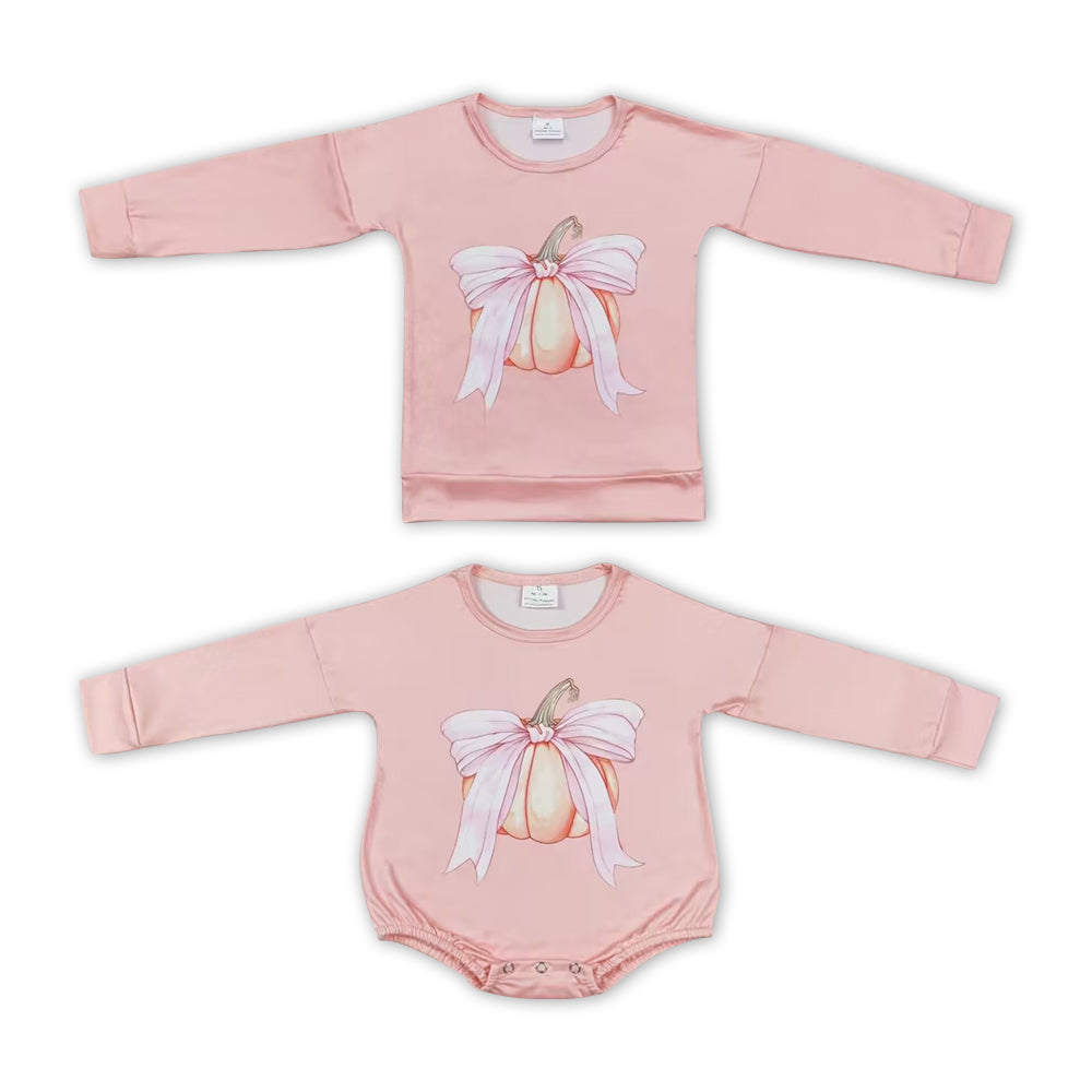 Pumpkin Bow Pink Print Sister Fall Matching Clothes