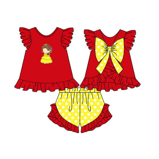 11.16(Custom Design Preorder MOQ 5) Cartoon Princess Red Print Girls Summer Clothes Set