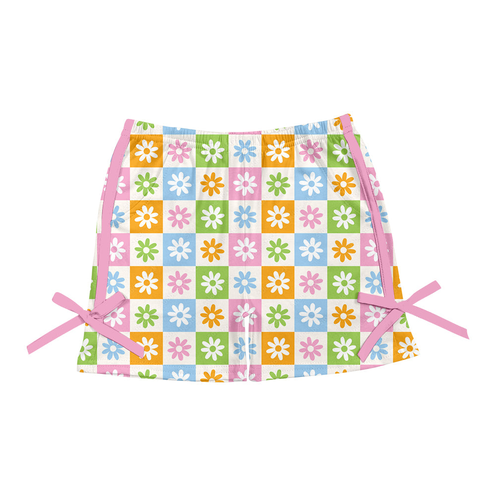 3.29(Custom Design Preorder MOQ 5) Colorful Flowers Plaid Print Girls Summer Bottom Shorts