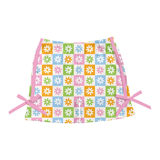 3.29(Custom Design Preorder MOQ 5) Colorful Flowers Plaid Print Girls Summer Bottom Shorts