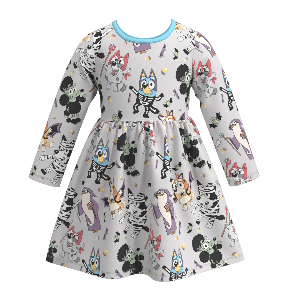 (Custom Design Preorder MOQ 5) Cartoon Dog Print Girls Knee Length Halloween Dress