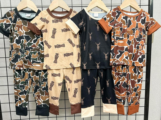 5 Colors Camo Print Boys Pajamas Bamboo Clothes Set Brothers Wear Outfits