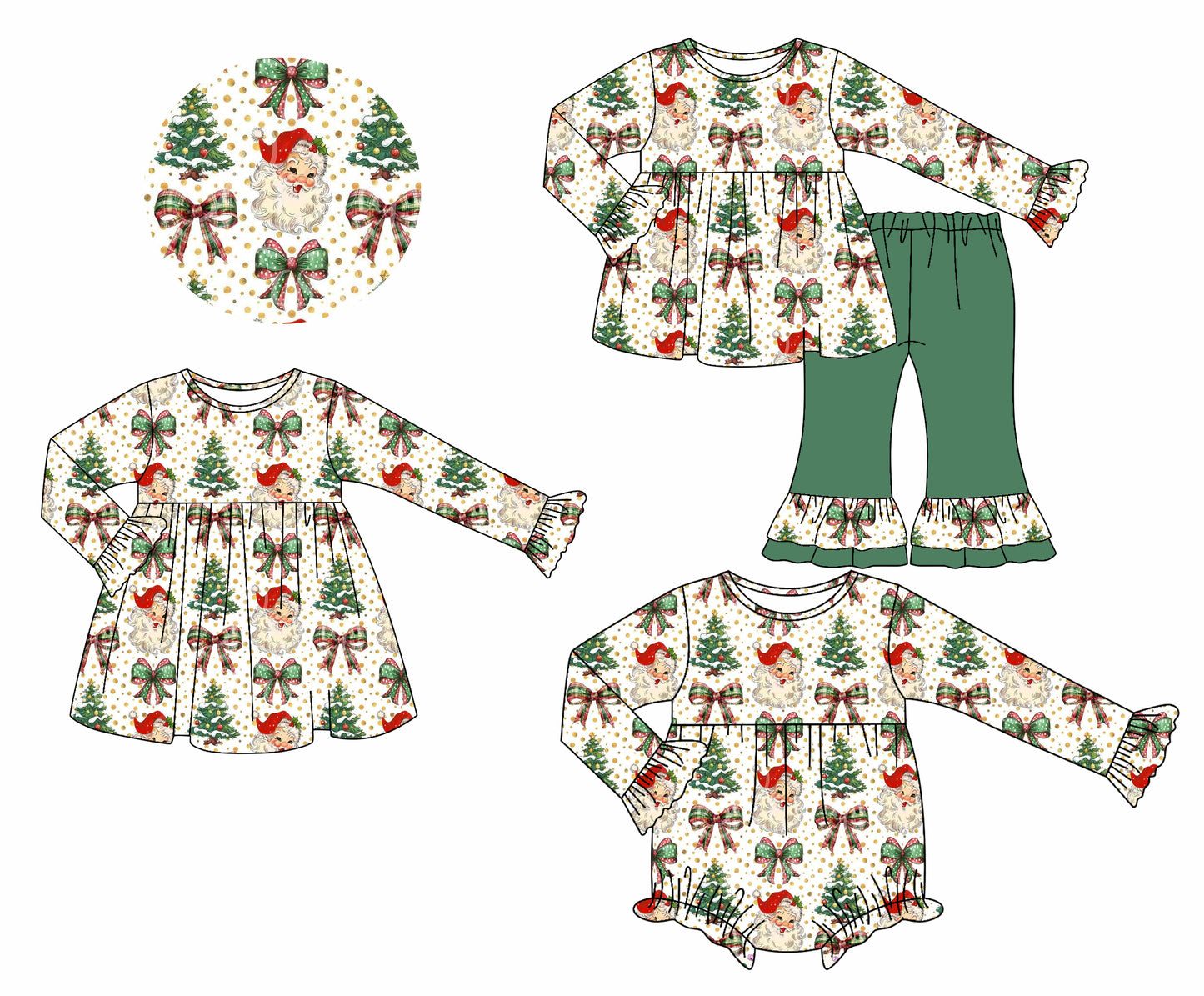 7.16(Custom Design Preorder MOQ 5 Each Design) Santa Bows Print Girls Christmas Matching Clothes Sisters Wear