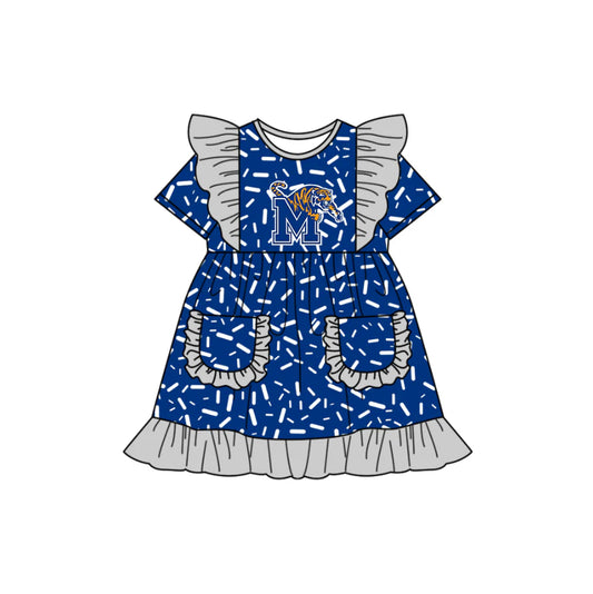 (Custom Design Preorder MOQ 5) Team's Memphis Tigers Sprinkles Print Pockets Girls Summer Knee Length Dress