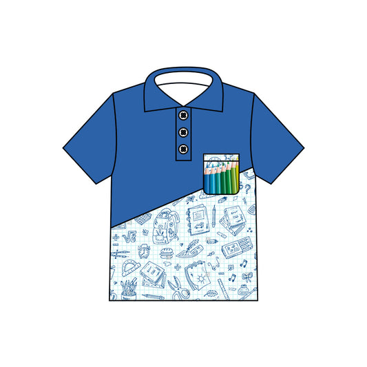 (Custom Design Preorder MOQ 5)Pen Print Boys Back to School Polo Tops