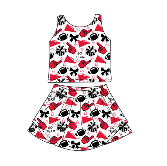 (Pre-order)GSD2692 Cheer Team's Chiefs Black Bows Tank Top Shorts Skirts Girls Summer Yoga Outfits