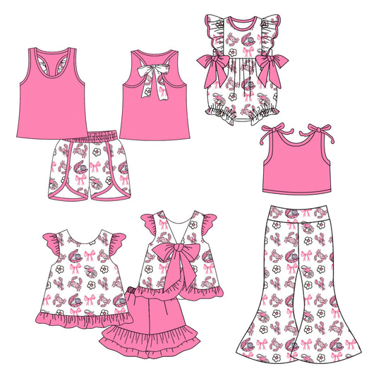 12.3 (Custom Design Preorder MOQ 5 Each Design) Crayfish Bows Pink Print Girls Summer Matching Clothes Sisters Wear