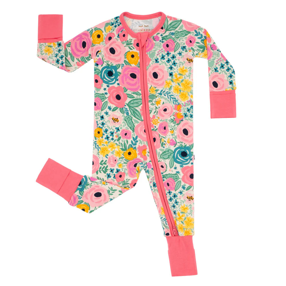 (Custom Design Preorder MOQ 5)  Flowers Print Baby Girls Bamboo Sleeper Zipper Romper