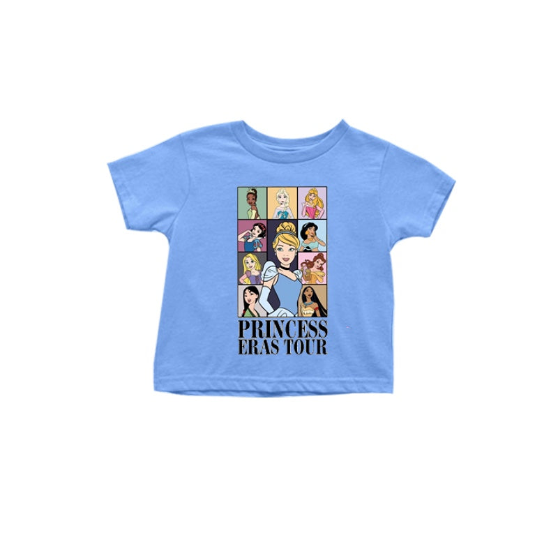(Custom Design Preorder MOQ 5) Blue Princess Print Girls Summer Tee Shirts Top