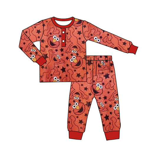 (Custom Design Preorder MOQ 5) Cartoon Teacher Street Red Print Boys Pajamas Clothes Set