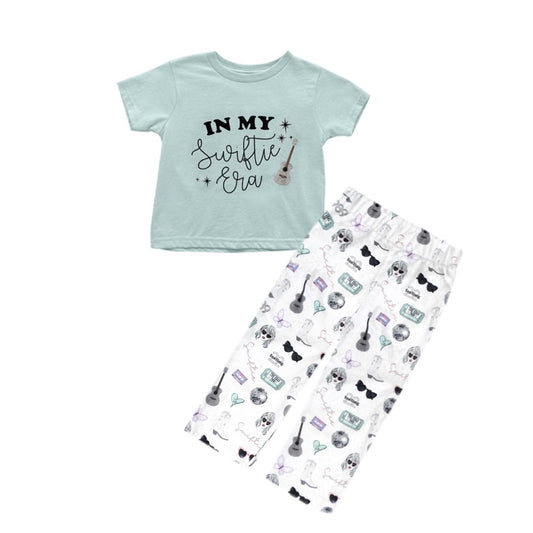 (Custom Design Preorder MOQ 5) Green Top Singer Design Girls Clothes Set