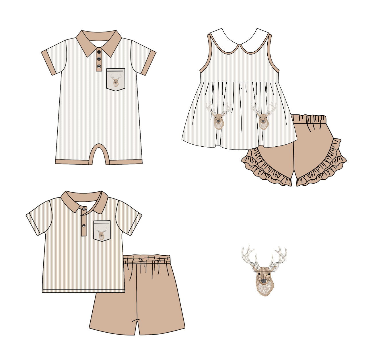 11.22(Custom Design Preorder MOQ 5 Each Design) Deer Stripes Print Kids Summer Matching Clothes Sibling Wear
