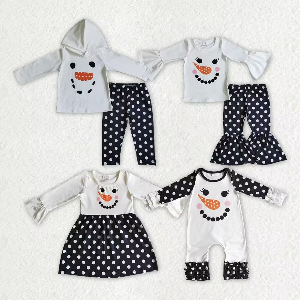 (Promotion)Snowman Black Dots Print Sisters Matching Clothes