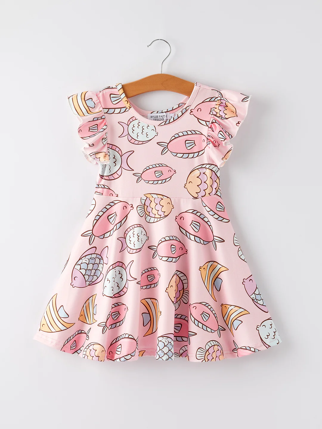 (Custom Design Preorder MOQ 5) Fish Pink Print Girls Summer Knee Length Dress