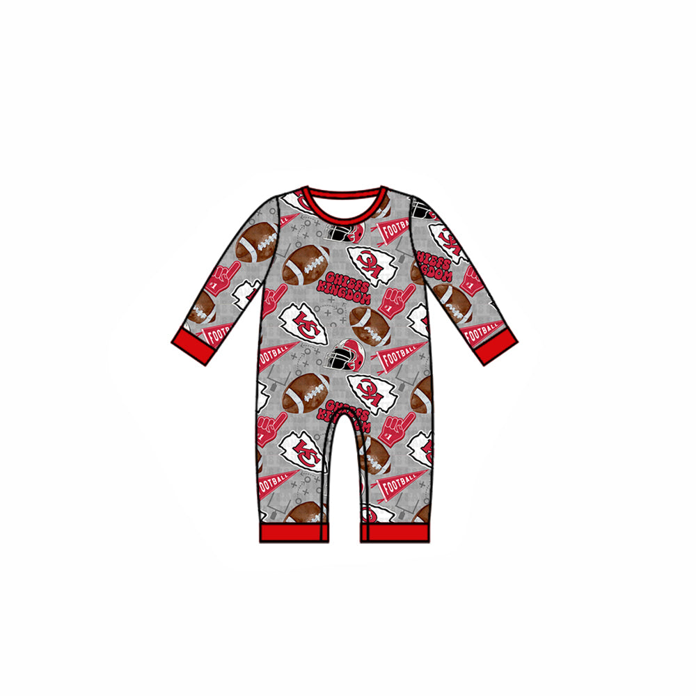 (Custom Design Preorder MOQ 5) Team's KC Gray Print Baby Boys Fall Romper