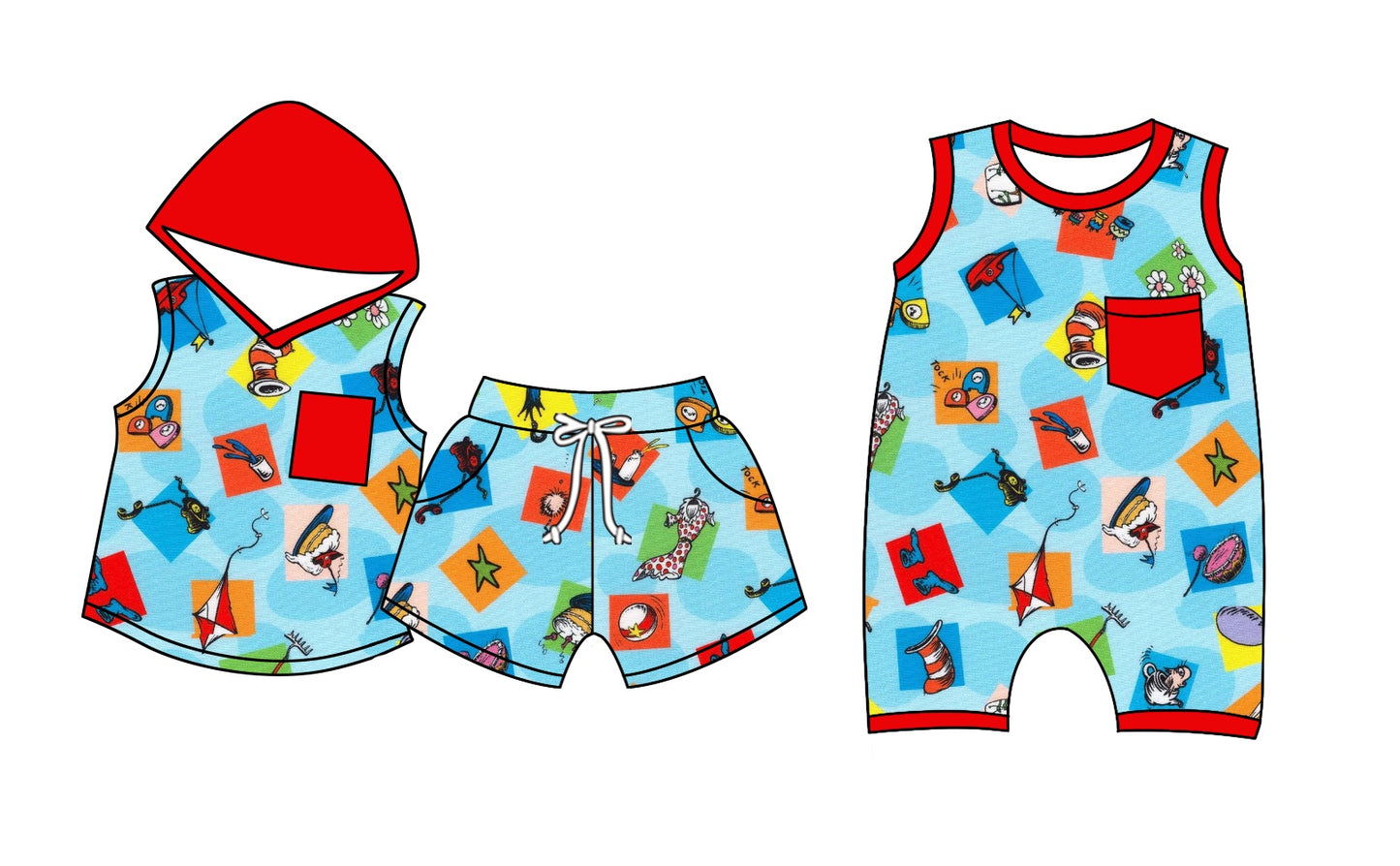 11.12(Custom Design Preorder MOQ 5 Each Design) Dr.Reading Blue Print Boys Summer Matching Clothes Brothers Wear