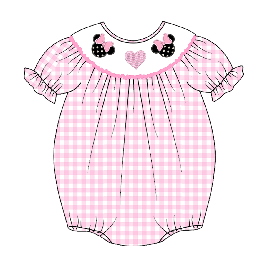 (Custom Design Preorder MOQ 5) Cartoon Mouse Pink Plaid Print Baby Girls Summer Romper