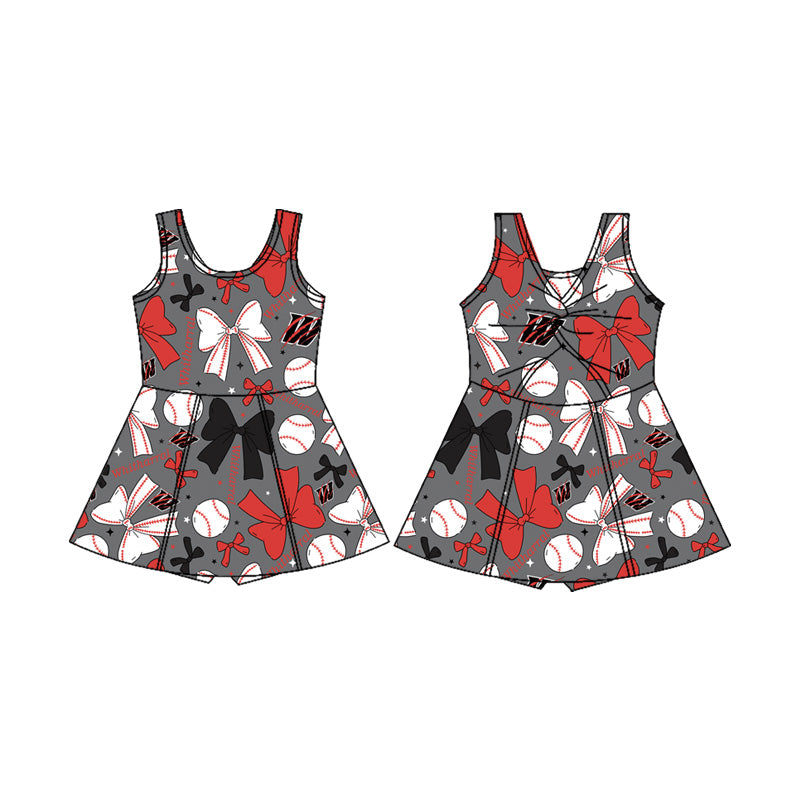 (Custom Design Preorder MOQ 5) Team's Whitharral Bows Print Shorts Skirts Girls Summer Yoga Dress