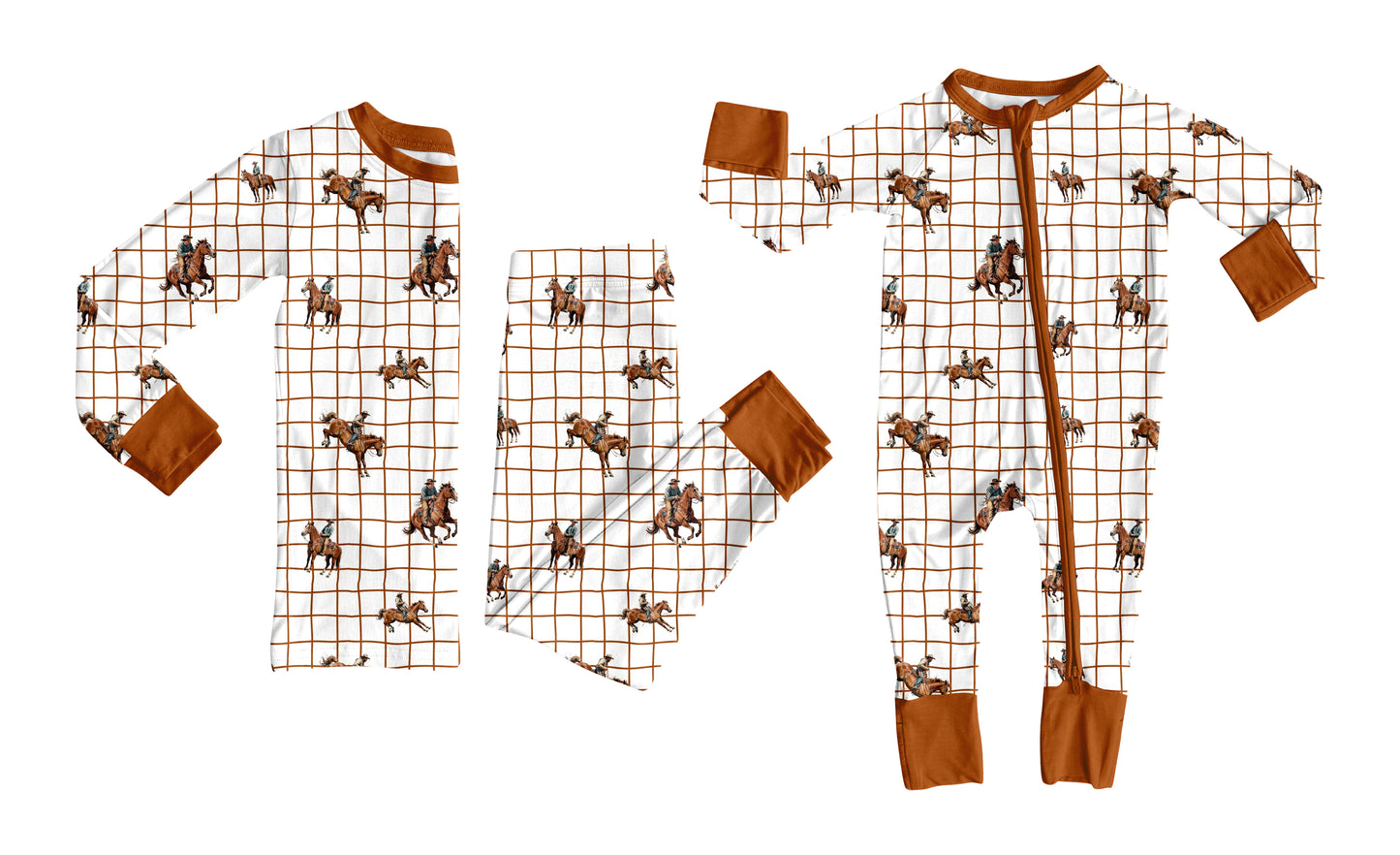 12.1(Custom Design Preorder MOQ 5 Each Design) Cowboy Plaid Print Boys Western Pajamas Matching Clothes Brothers Wear