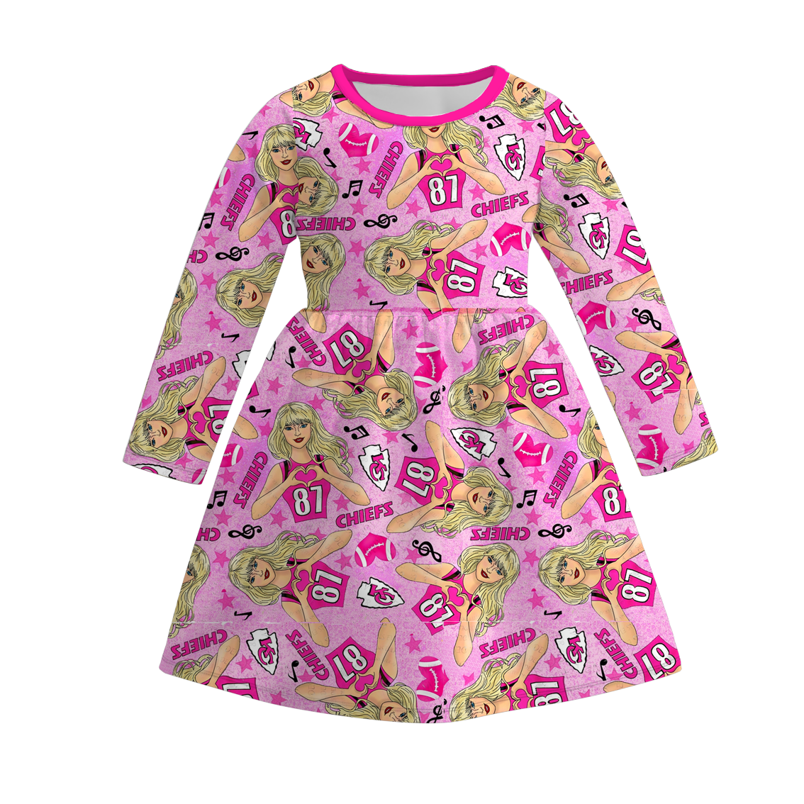 (Custom Design Preorder MOQ 5) Singer Swiftie Hotpink Print Girls Knee Length Fall Dress