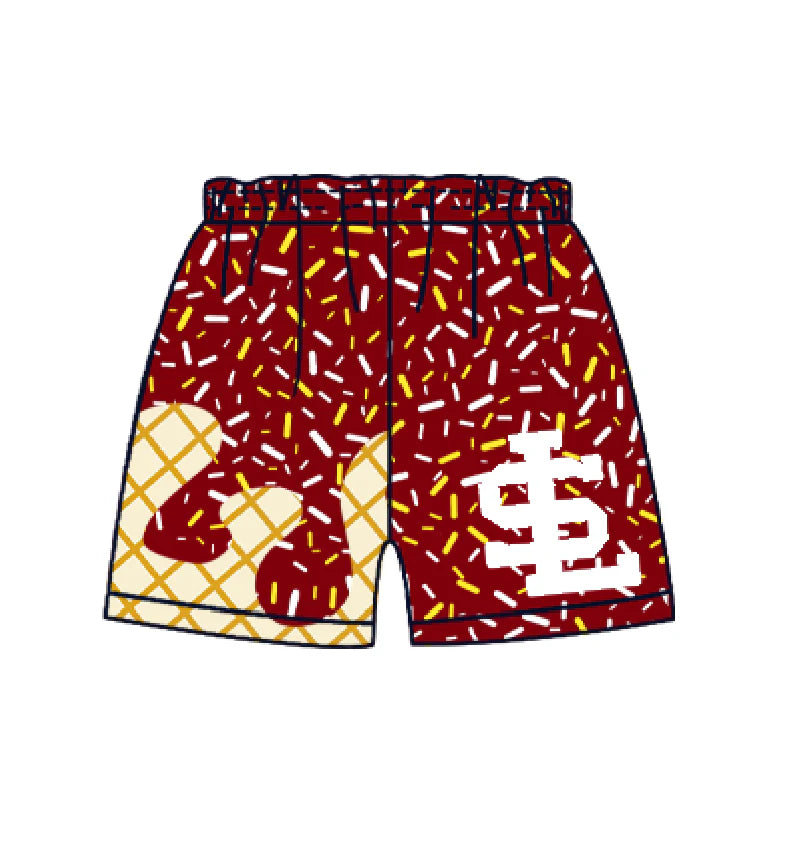 (Custom Design Preorder MOQ 5 Each Design) Team's South Lafourche Red Sprinkles Print Summer Bottom Shorts Mom and Me Matching Clothes