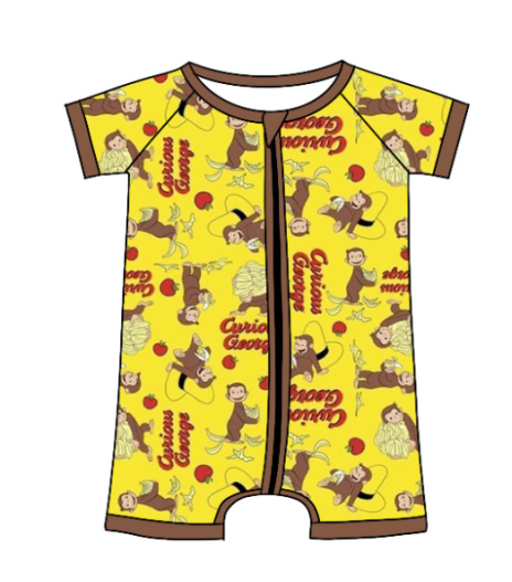 (Custom Design Preorder MOQ 5) Cartoon Monkey Print Baby Boys Summer Sleeper Zipper Romper